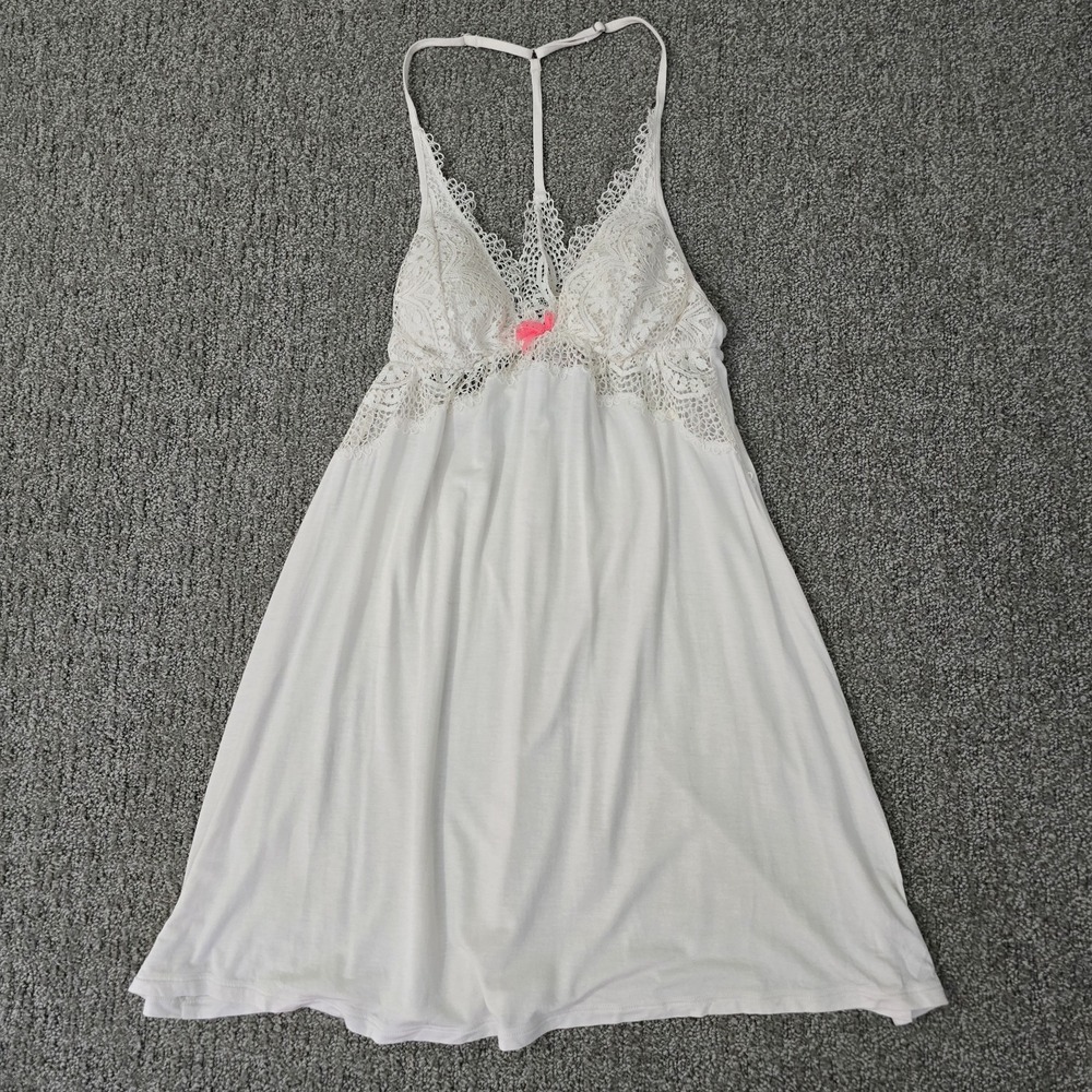 Victoria Secret Lace Babydoll Chemise Nightgown Pink‎ Bow XS Lingerie